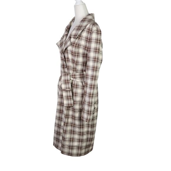 BB Dakota Brown and Cream Plaid Wool Blend Mid Length Coat XL - Picture 3 of 6